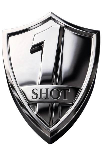 1 SHOT premium metallic shield logo